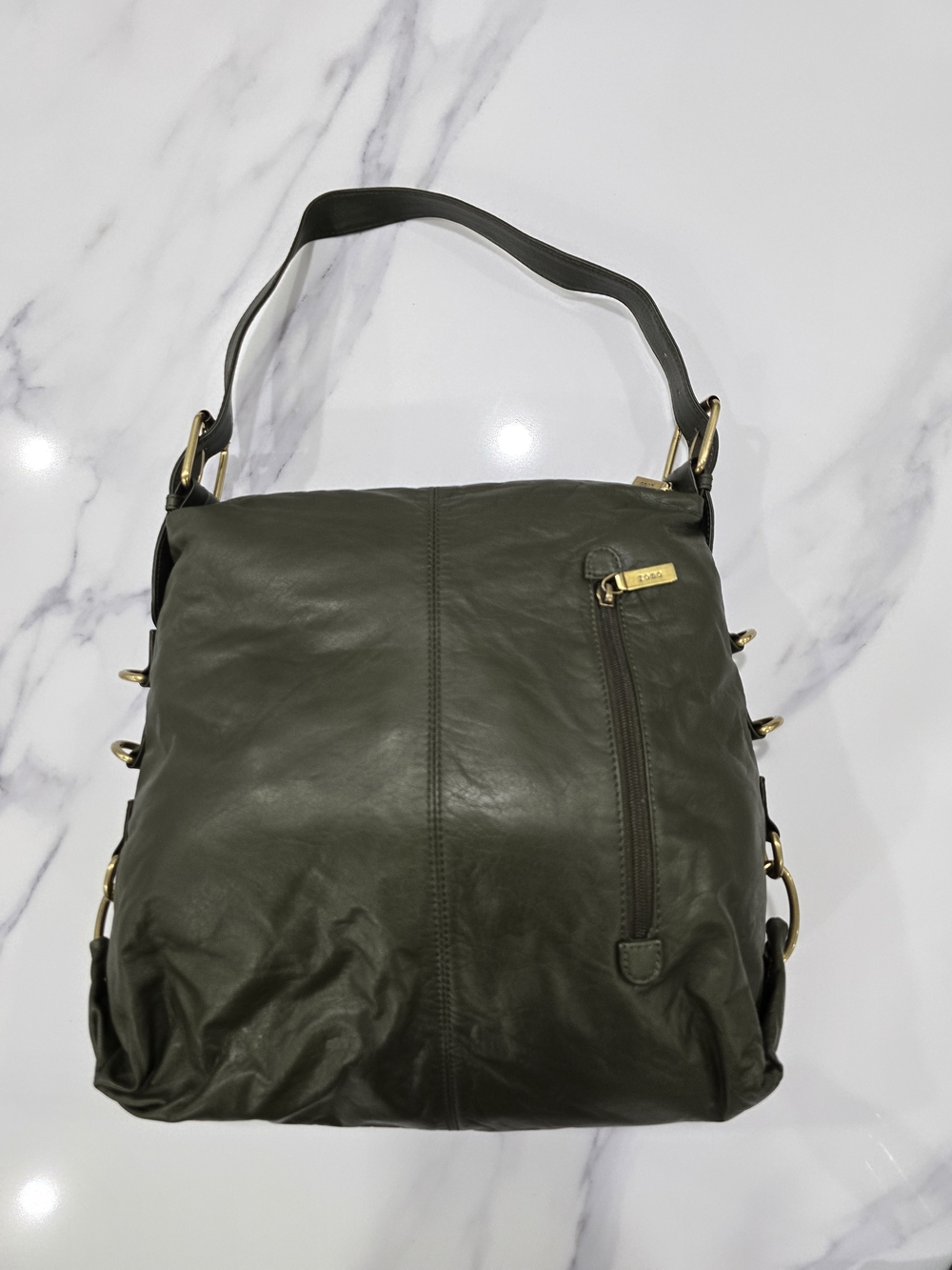 HOBO Olive Green Leather Shoulder Hobo with Gold Hardware